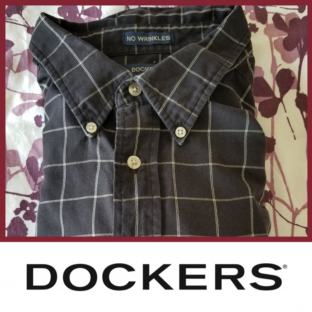 Dockers Button Down Black Plaid Shirt XXL